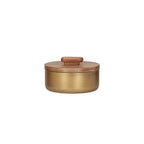 Pote decorativo Golden com tampa de madeira e acabamento em metal envelhecido, 8cm