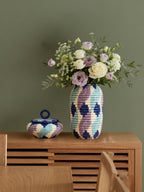 CAIXA EM CERÂMICA IKAT AZUL E ROXO 19CM
