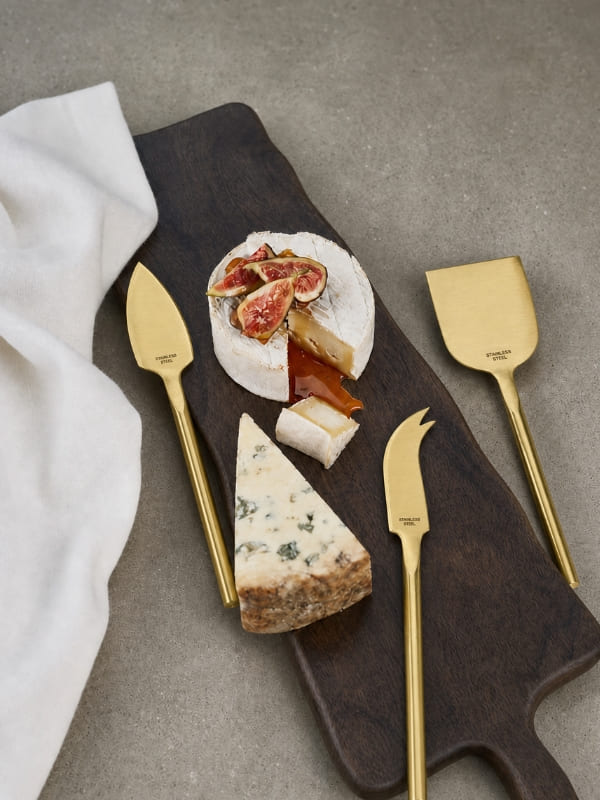 SET DE ESPÁTULAS PARA QUEIJO EM AÇO INOX DOURADO 3PÇS