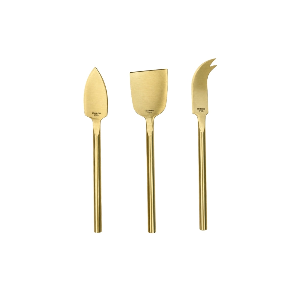 SET DE ESPÁTULAS PARA QUEIJO EM AÇO INOX DOURADO 3PÇS