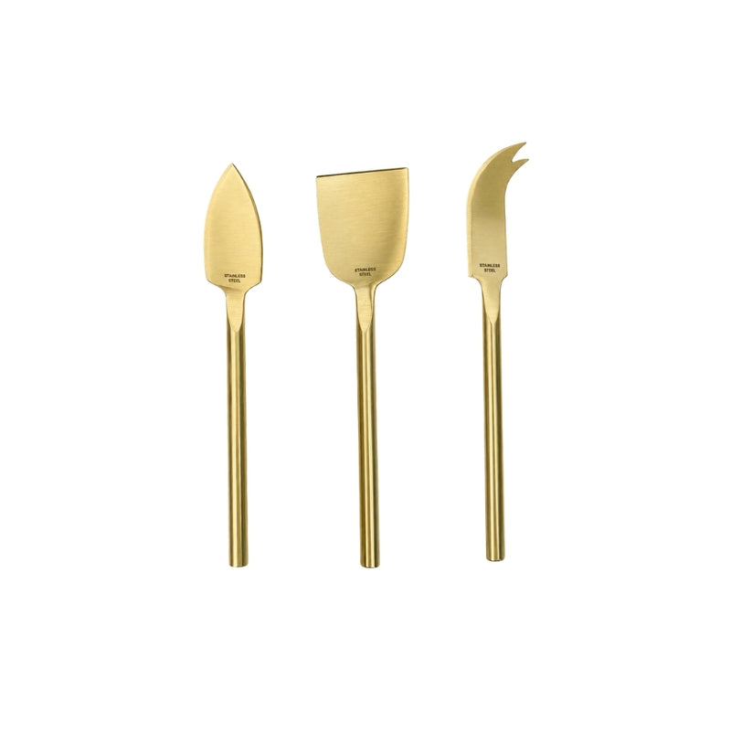 SET DE ESPÁTULAS PARA QUEIJO EM AÇO INOX DOURADO 3PÇS
