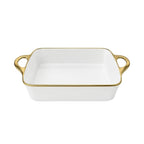 TRAVESSA RETANGULAR EM CERÂMICA BASIC BRANCA E DOURADA 43,5CM