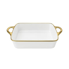 TRAVESSA RETANGULAR EM CERÂMICA BASIC BRANCA E DOURADA 43,5CM