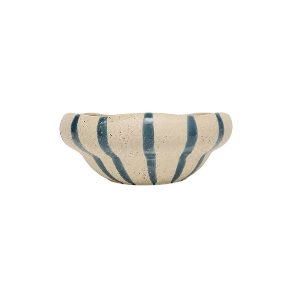 CENTRO DE MESA EM CERÂMICA LISTRADO COSTA AZUL 33CM