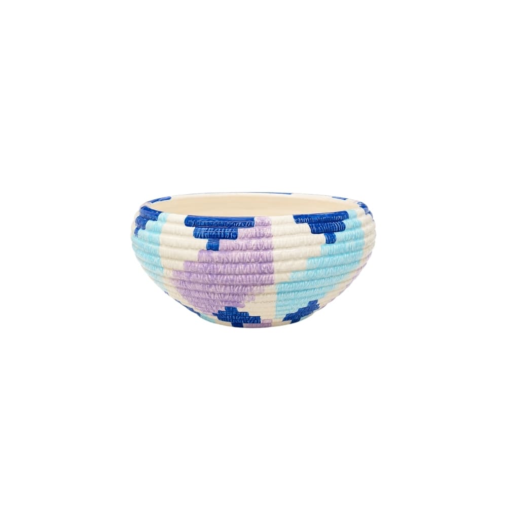 CENTRO DE MESA EM CERÂMICA TEXTURIZADO AZUL E ROXO 26CM