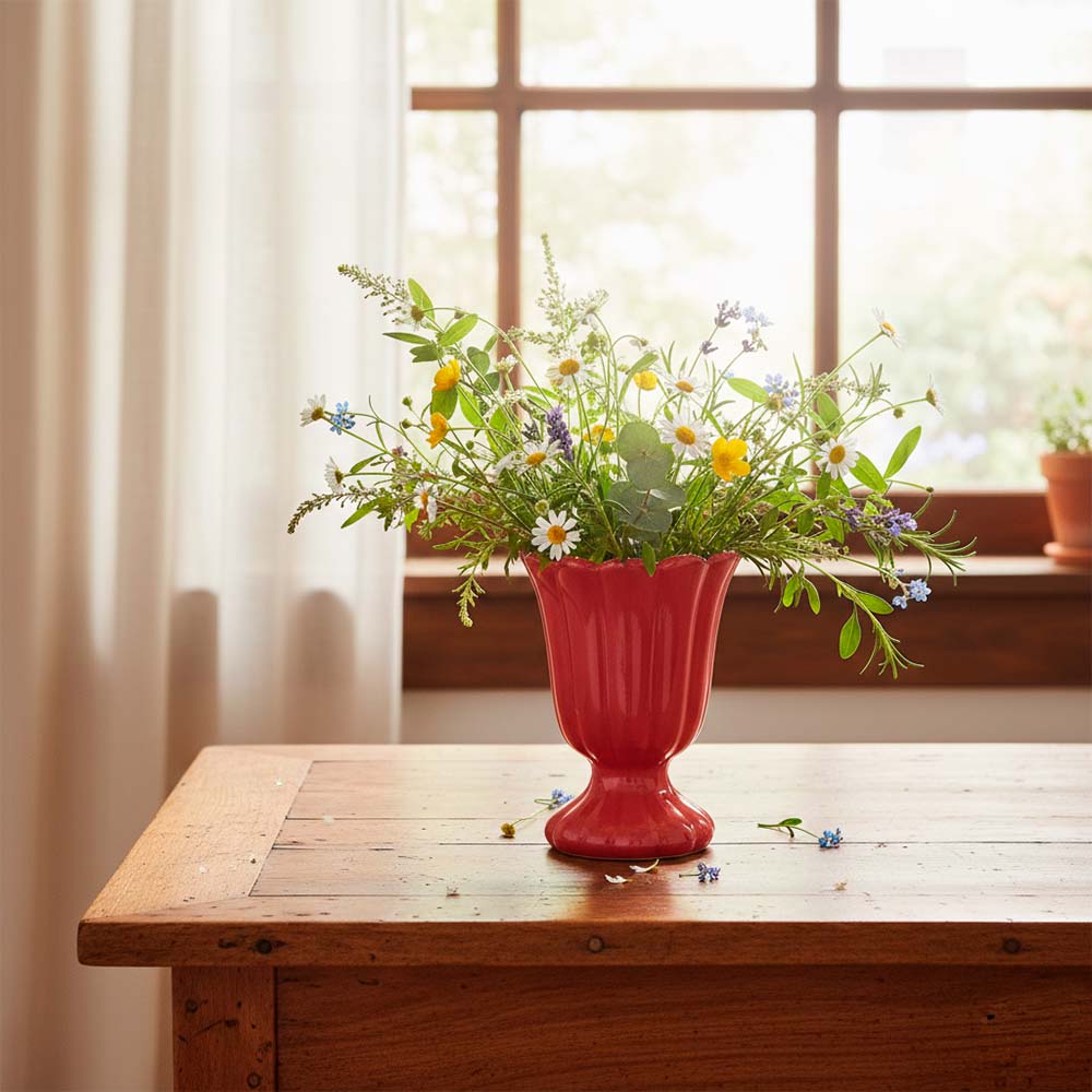 VASO DE CERÂMICA FEITO A MÃO TULIPA VERMELHO 19CM