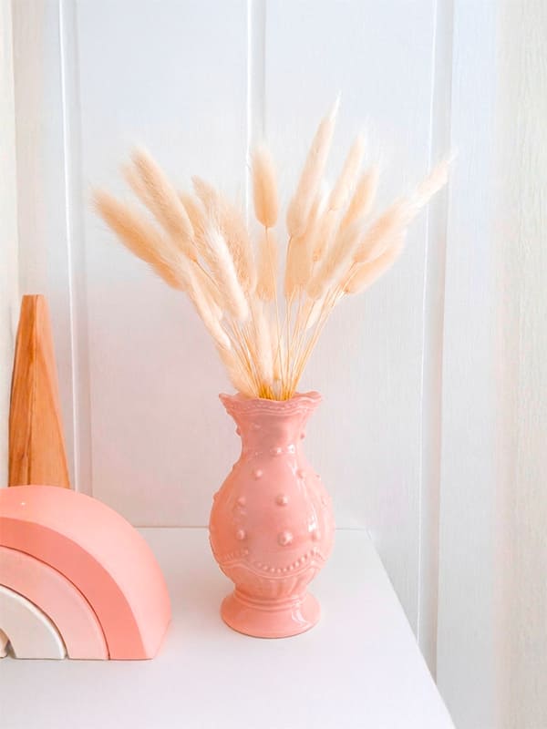 VASO DE CERÂMICA FEITO A MÃO BOLINHAS ROSA 21CM