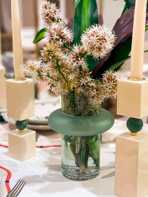 Vaso de vidro verde disco 20cm design moderno premium Lolahome