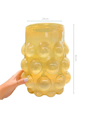 Vaso de vidro Dots Champagne G 32cm – detalhe da textura e acabamento refinado em vidro champagne