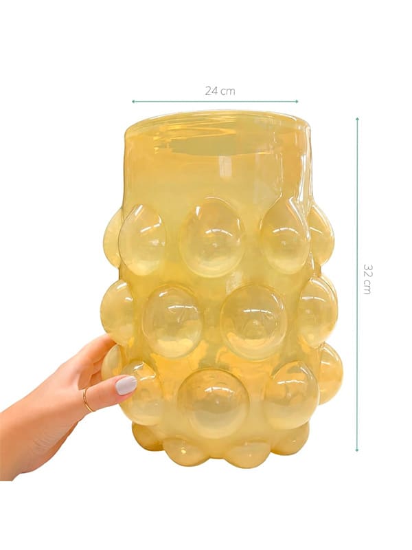 Vaso de vidro Dots Champagne G 32cm – detalhe da textura e acabamento refinado em vidro champagne
