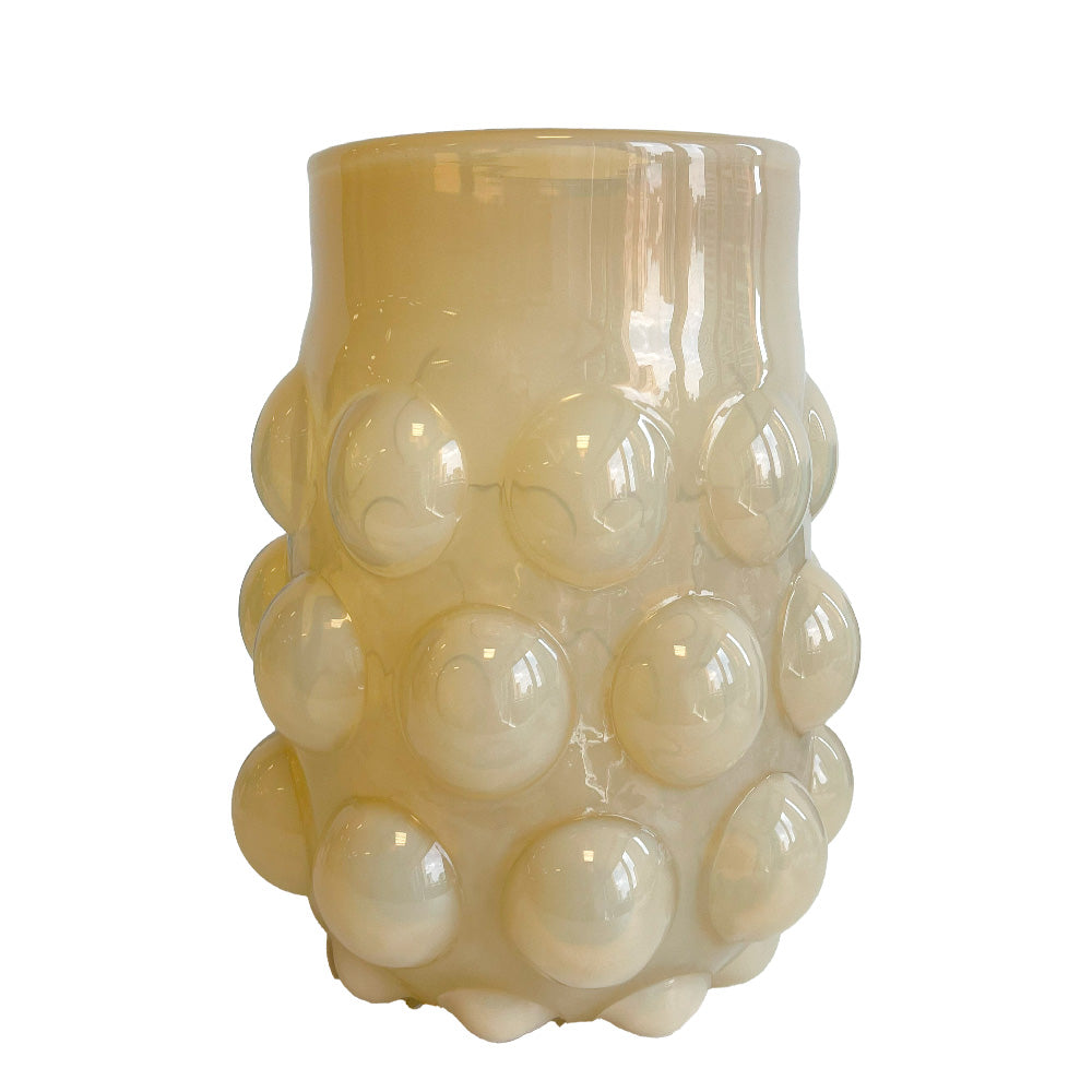 Vaso de vidro Dots Champagne G 32cm – vista frontal com textura de pontos em tom champagne