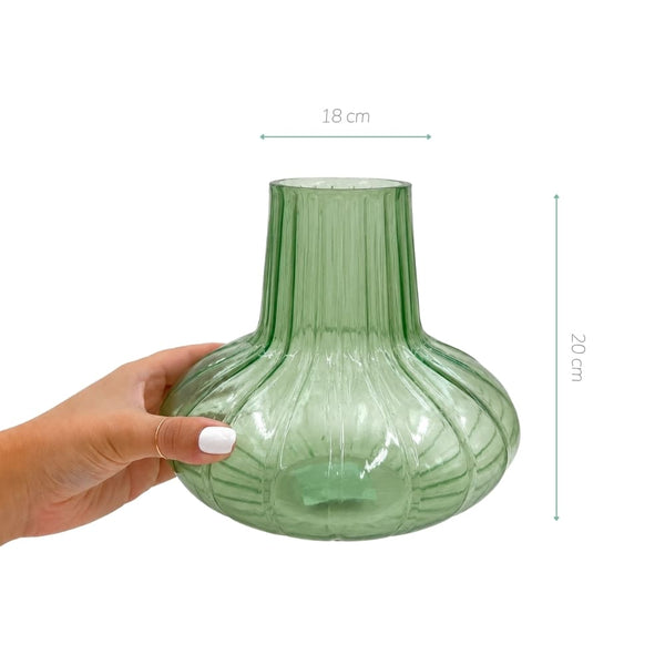 VASO DE VIDRO GOTA VERDE FLORESTA M 20CM