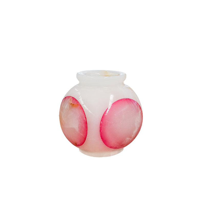 Vaso de ônix esfera rosa e marfim 10cm, vista frontal com acabamento polido
