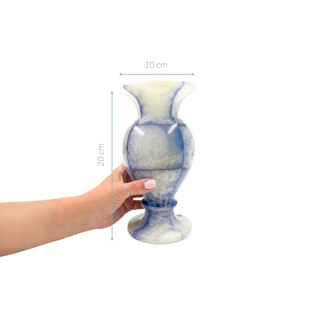 Vaso ônix natural azul 20cm detalhe quadriculado - Lolahome