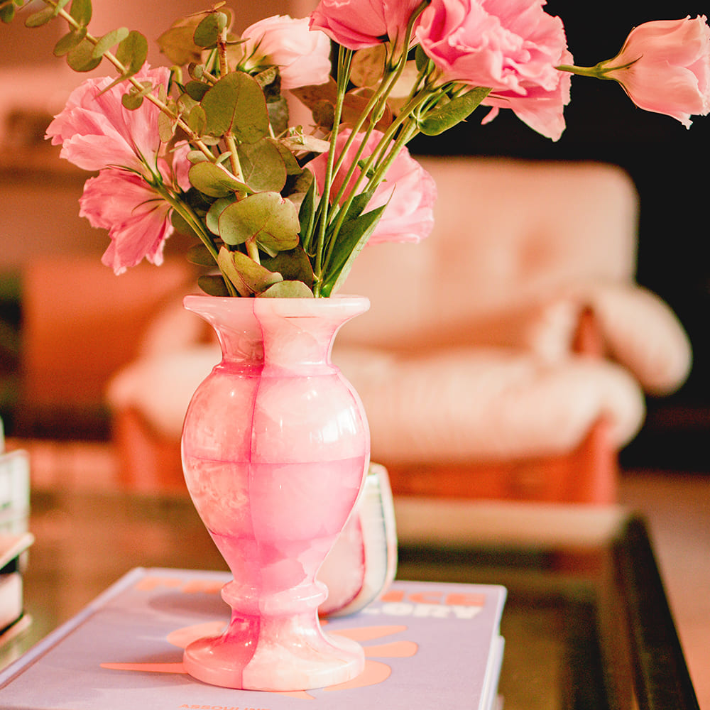 Vaso decorativo ônix rosa quadriculado 20cm - Lolahome