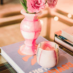 Vaso ônix natural rosa 20cm detalhe quadriculado - Lolahome