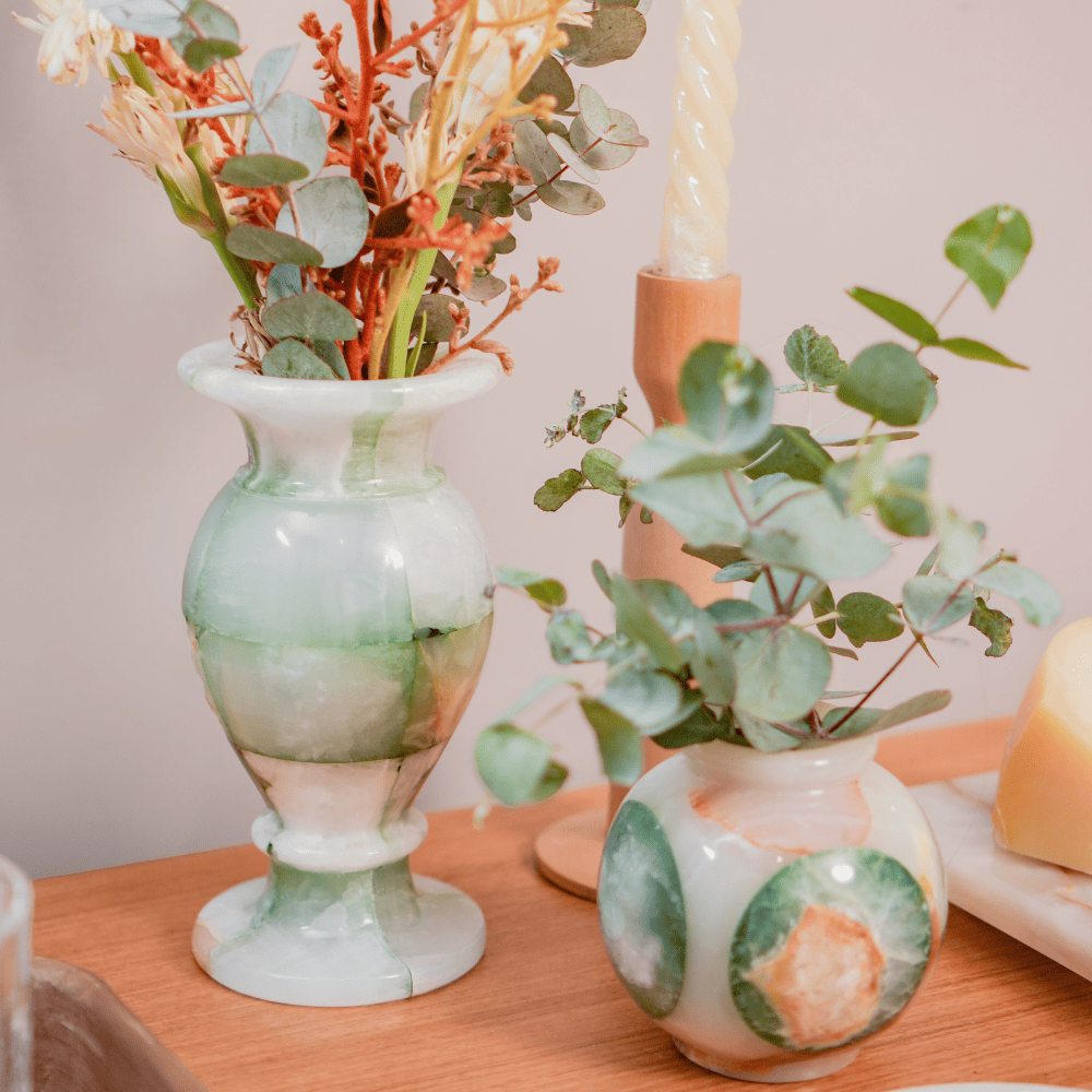 Vaso Onix Classic Quadriculado Verde 20cm – detalhe do padrão quadriculado