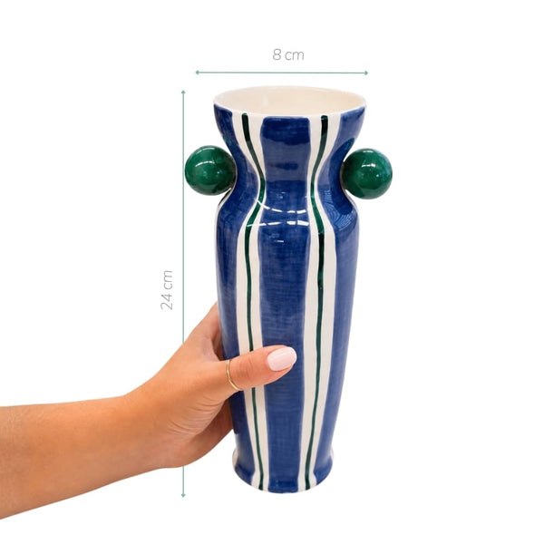 VASO CERÂMICA ARTESANAL AGATAS AZUL 24CM