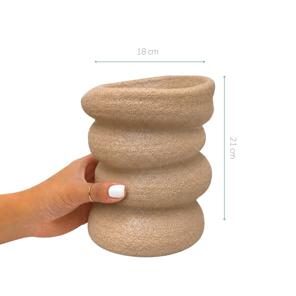 VASO DE CERAMICA BEGE MOVIMENTO 21CM