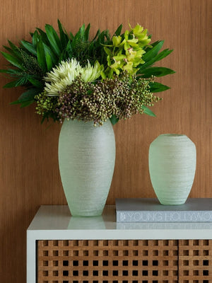 VASO EM VIDRO FOSCO CELADON M 23CM