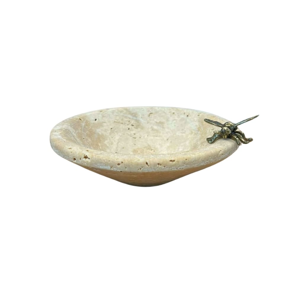 Bowl decorativo em mármore natural com detalhes em metal dourado 16 cm