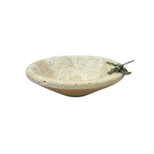 Bowl decorativo em mármore natural com detalhes em metal dourado 16 cm