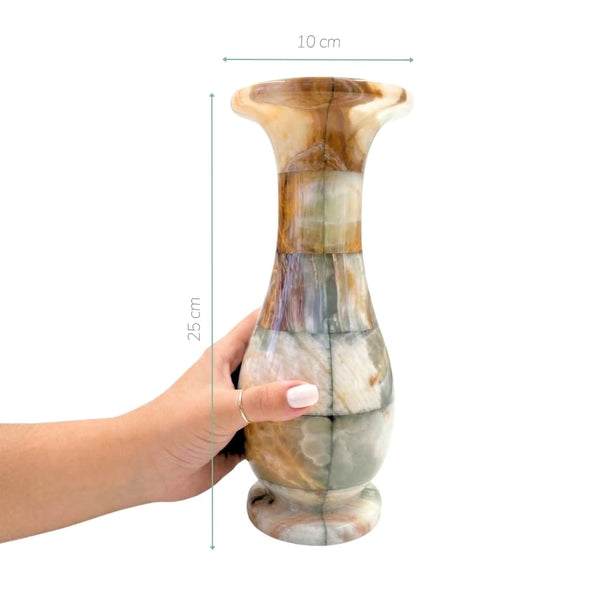Vaso Onix Abaulado Quadriculado Verde – peça única em pedra natural | Lolahome