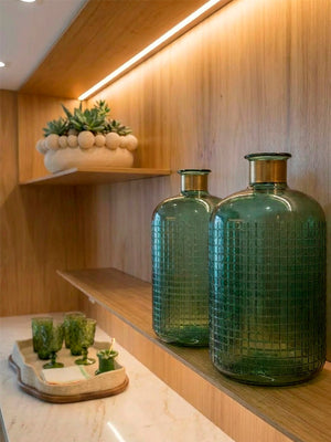 VASO GARRAFA LAPIDAÇÃO XADREZ VERDE OLIVA 32CM