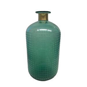 VASO GARRAFA LAPIDAÇÃO XADREZ VERDE OLIVA 32CM