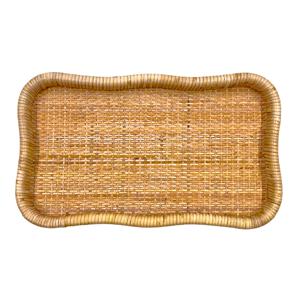 BANDEJA EM MADEIRA E RATTAN NATURAL ONDAS G 48X30CM