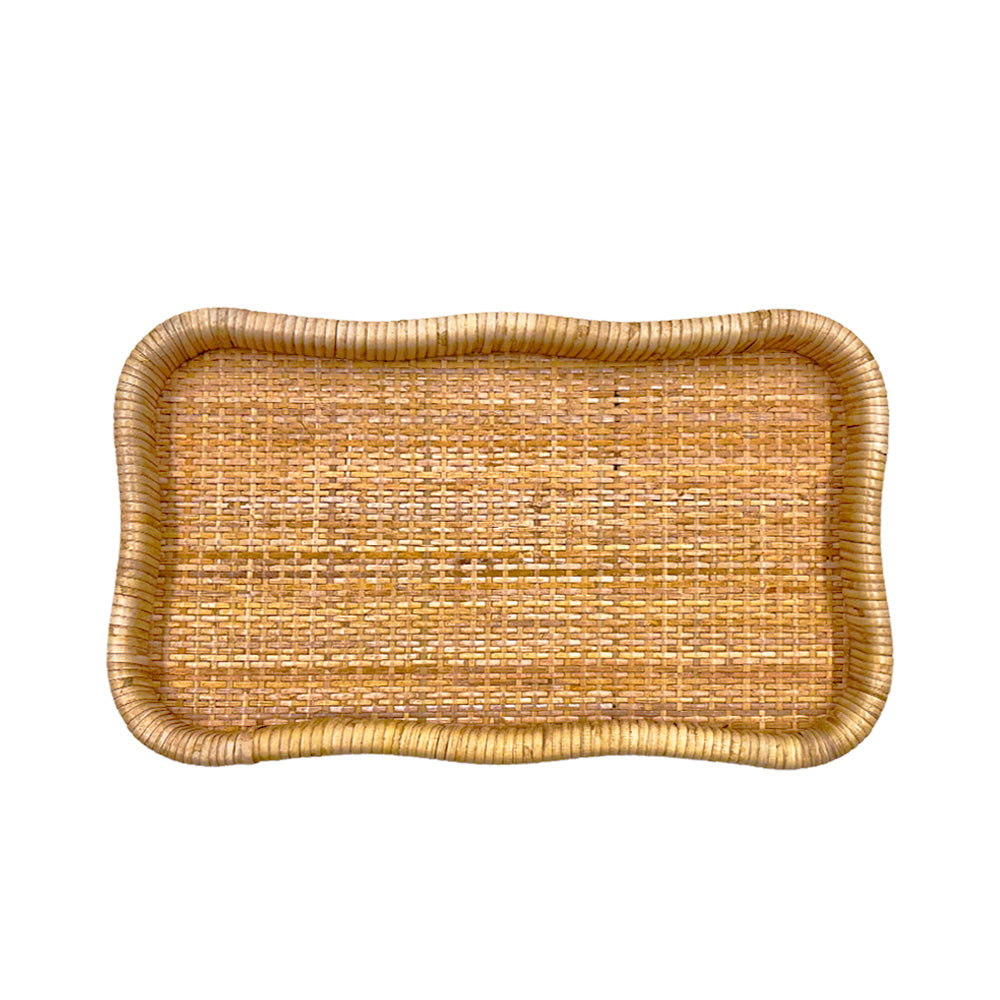 BANDEJA EM MADEIRA E RATTAN NATURAL ONDAS M 41X25CM