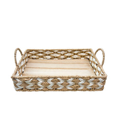 BANDEJA EM MADEIRA PALHA ENTRELACE BEGE M 35x25CM