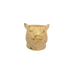 VASO CERÂMICA ARTESANAL COM OURO BEGE LEOPARDO P 7CM