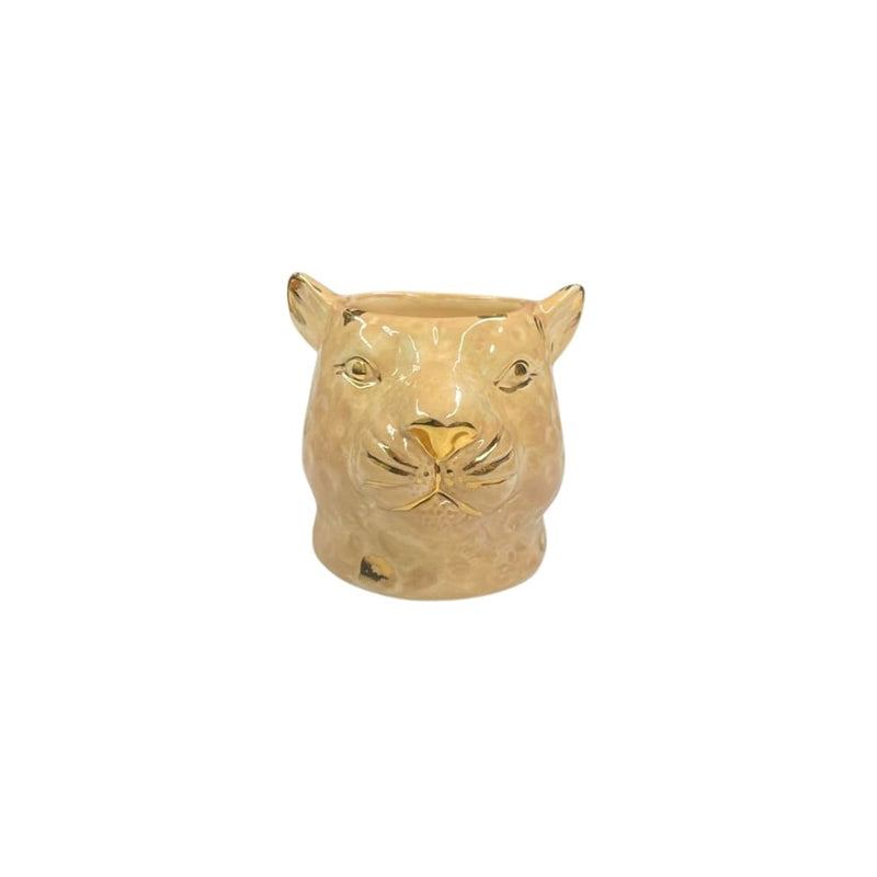 VASO CERÂMICA ARTESANAL COM OURO BEGE LEOPARDO P 7CM