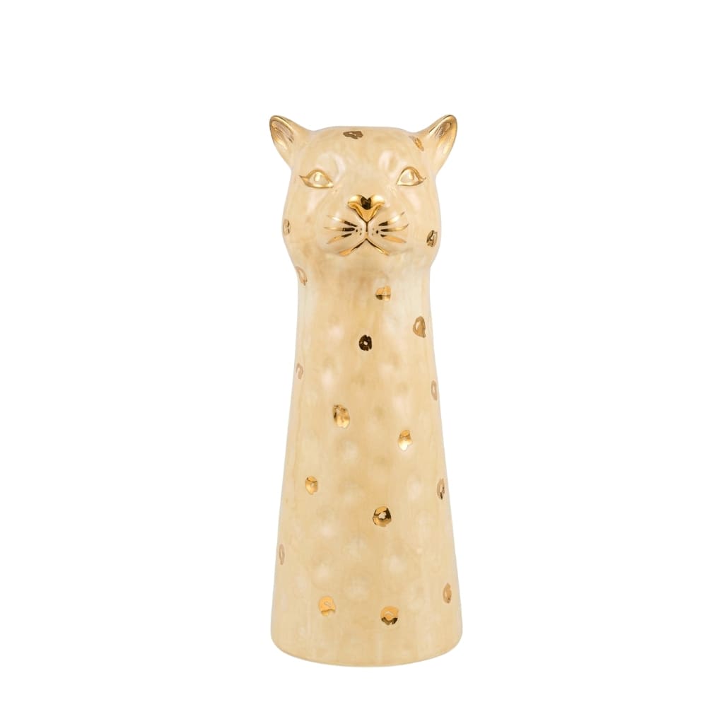 VASO CERÂMICA ARTESANAL COM OURO BEGE LEOPARDO G 22CM