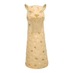 Vaso de cerâmica artesanal bege com estampa leopardo e detalhes em ouro, 22 cm – Lolahome