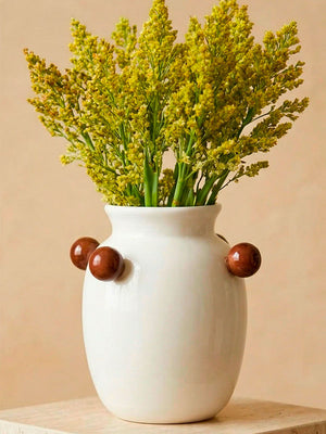 Vaso cerâmica artesanal com pedras ágatas, 19 cm, peça autoral – Lolahome