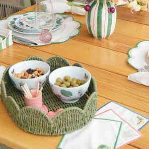 BANDEJA PALHA NATURAL SCALLOP VERDE M 27X34CM