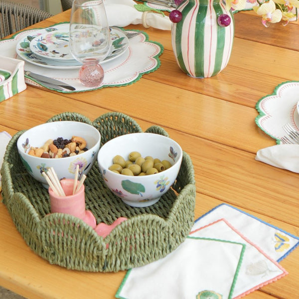 BANDEJA PALHA NATURAL SCALLOP VERDE M 27X34CM