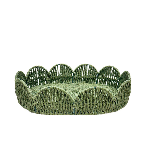 BANDEJA PALHA NATURAL SCALLOP VERDE M 27X34CM