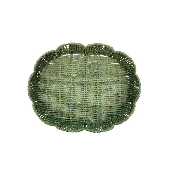 BANDEJA PALHA NATURAL SCALLOP VERDE M 27X34CM