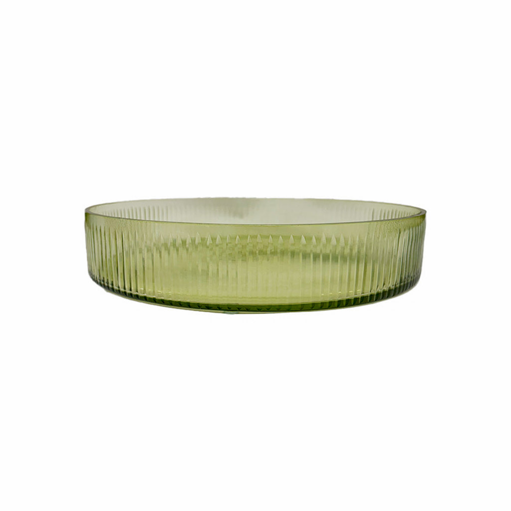 BANDEJA DE VIDRO REDONDA LAPIDADA VERDE 30CM