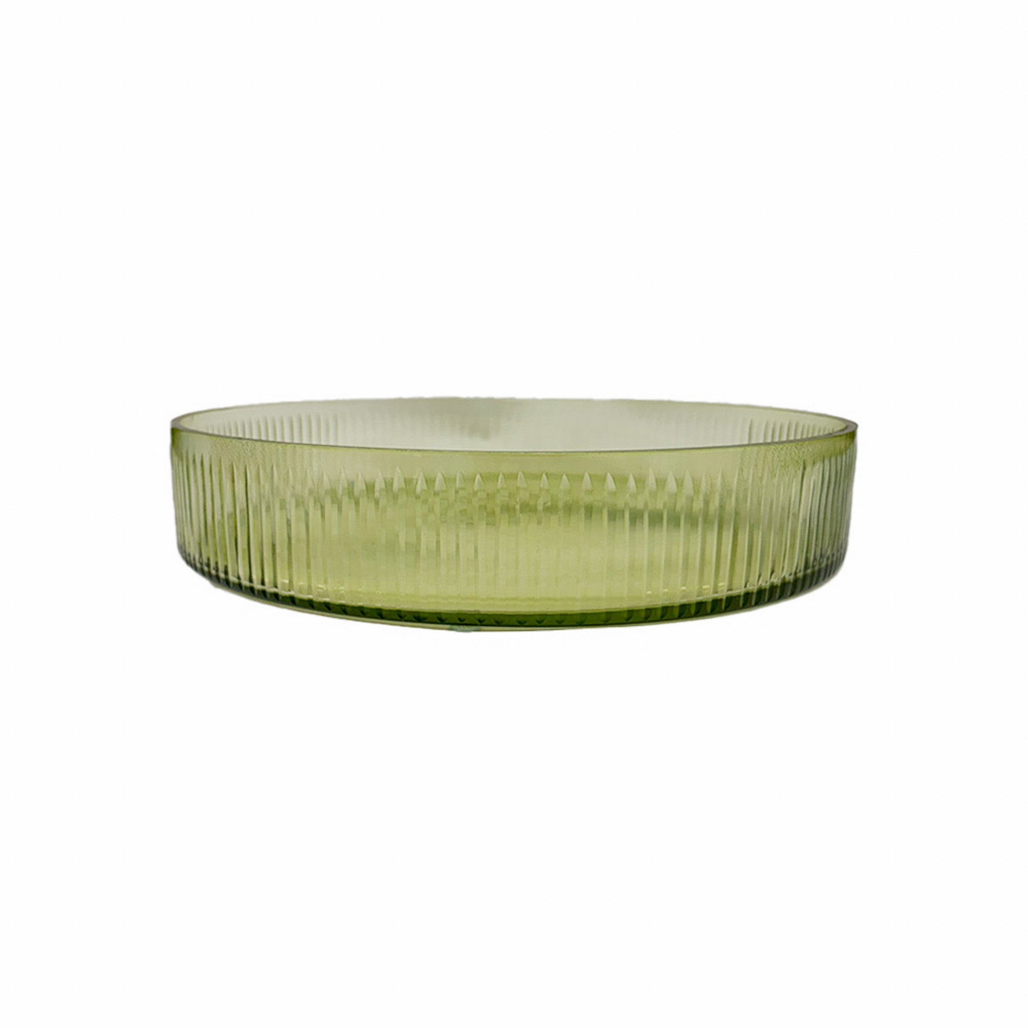 BANDEJA DE VIDRO REDONDA LAPIDADA VERDE 30CM