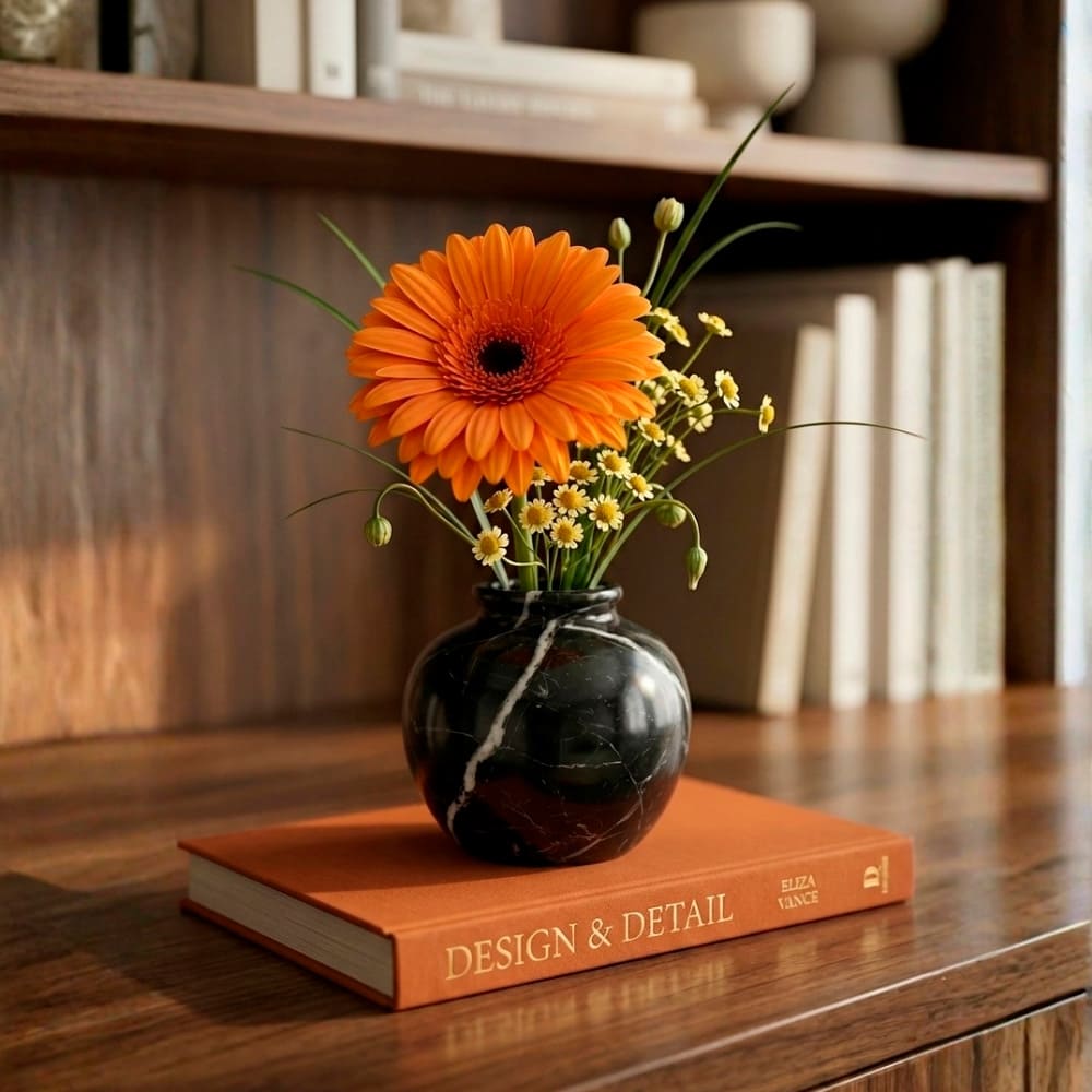 Vaso de ônix redondo preto 10cm – Lolahome