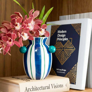 VASO CERÂMICA ARTESANAL AZUL ÁGATAS 19CM