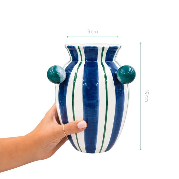 VASO CERÂMICA ARTESANAL AZUL ÁGATAS 19CM