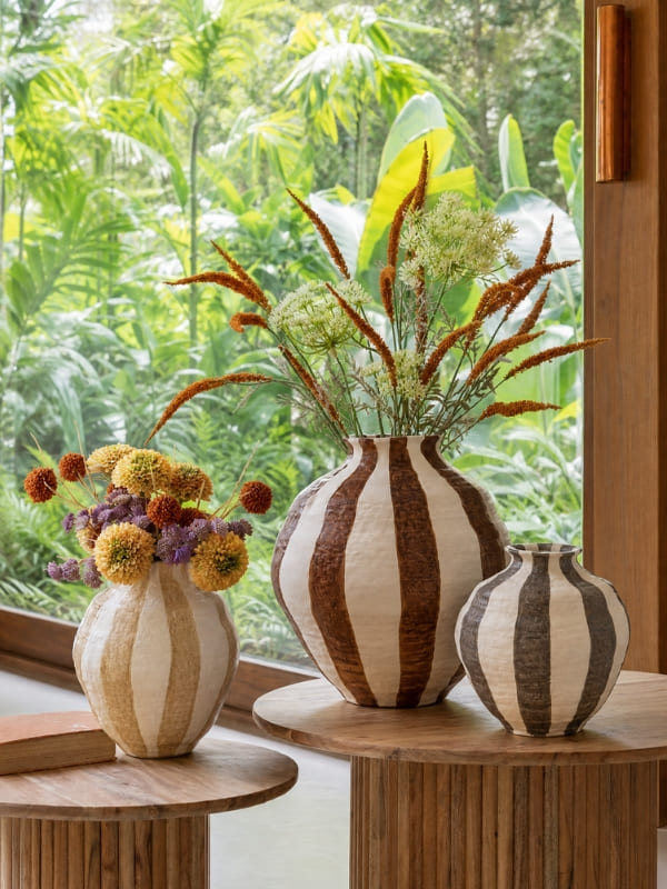 VASO CERÂMICA COSTA LISTRA MARROM G 38CM