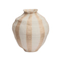 Vaso de cerâmica com listras bege e marfim, 30 cm, acabamento artesanal natural