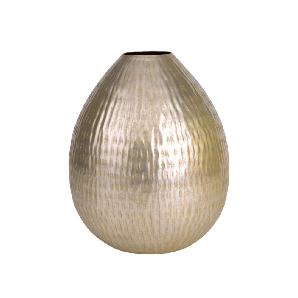 Vaso oval de metal dourado grande, 35 cm de largura, design sofisticado para decoração de interiores