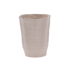 Vaso de cerâmica artesanal branco marfim, 26 cm de altura, acabamento natural único